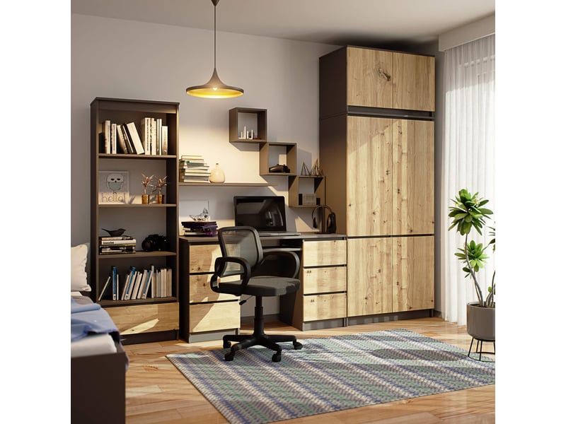 Armoire avec surmeuble s90 gris graphite 90 cm 6 portes façade chêne artisan 6 étagères 90x51x235 cm - Conforama D