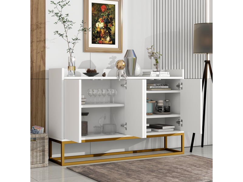  Buffet 4 portes sans poignées 120 x 30 x 80 cm, étagères réglables, blanc Jamama eleni - Conforama B