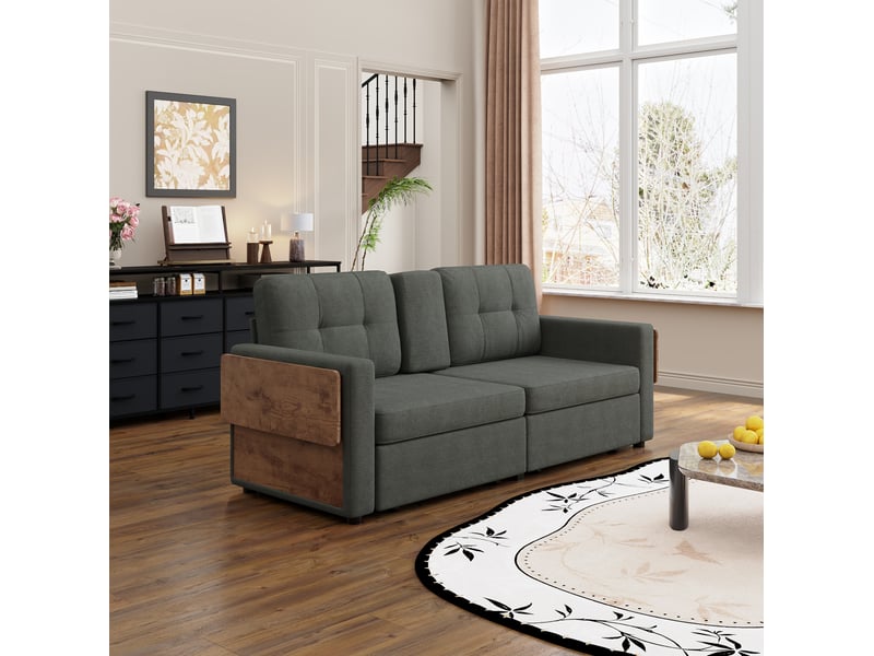  Canapé 2 places 178x71x57,5 cm avec rangements gris foncé  - Conforama E