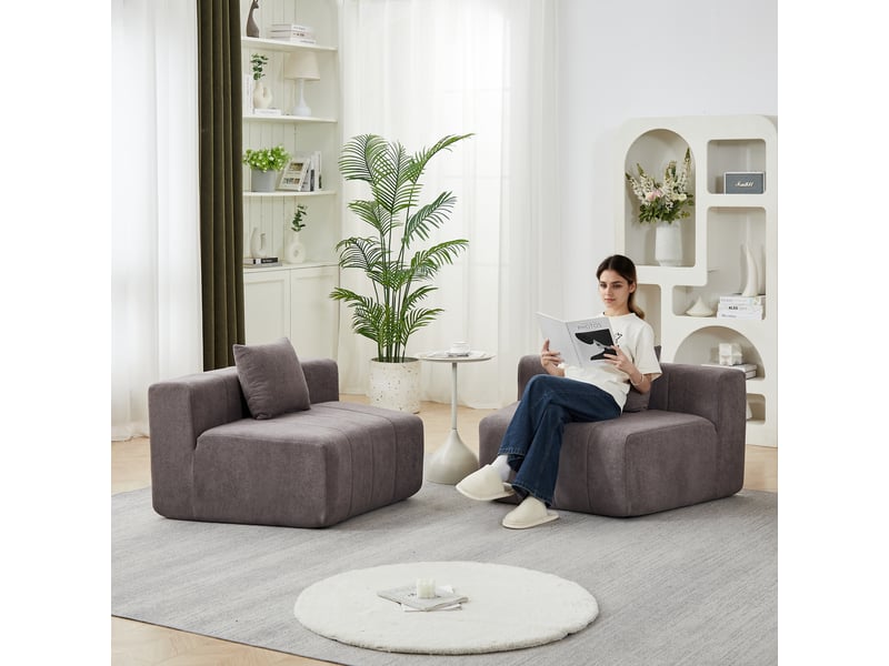 Canapé modulaire incurvé en chenille avec 2 coussins, module de canapé demi-rond symétrique pour salon, chambre ou bureau - gris - Conforama E