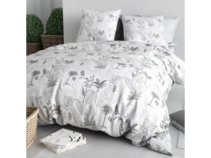 Parure housse de couette 260x240cm + 2 taies motif feuillage palmier blanc et noir 100% coton - josselin