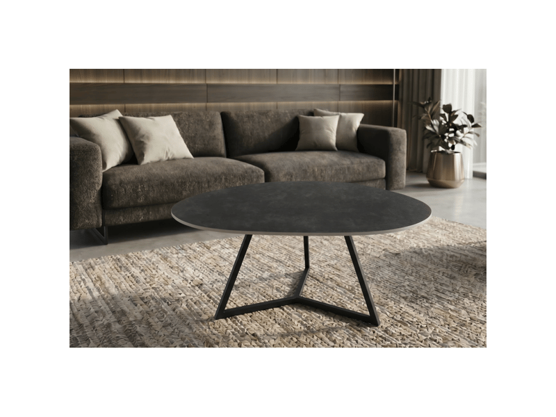  Table basse petrano 90 cm en céramique gris anthracite et métal noir – forme organique  - Conforama B