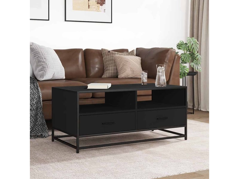  Table basse - table de salon - table à thé noir 100x50x45 cm bois d'ingénierie et métal  - Conforama C