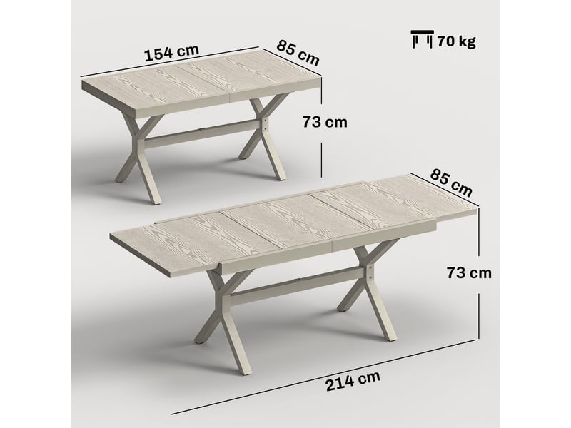  Table de jardin extensible pour 8 à 10 personnes, en aluminium et acier, 154214 x 85 x 73 cm, grise  - Conforama E