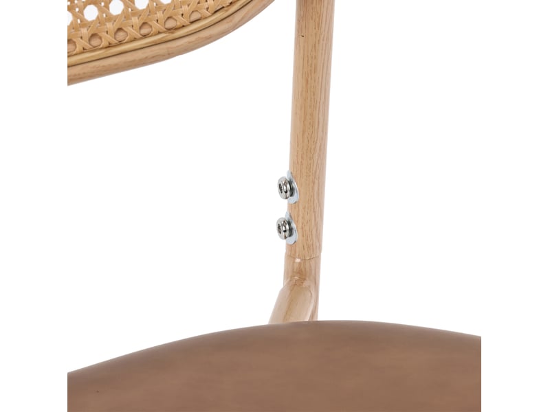  Lot de 6 chaises de salle à manger 46x48x80 cm, assise pu confortable, dossier ovale rotin, pieds métal, marron  - Conforama E