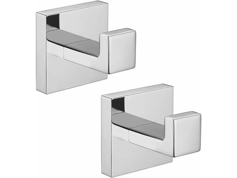 Lot de 2 patère de salle de bain serviette de crochet en inoxydable carré vêtements manteau robe armoire placard porte, gris - Conforama A