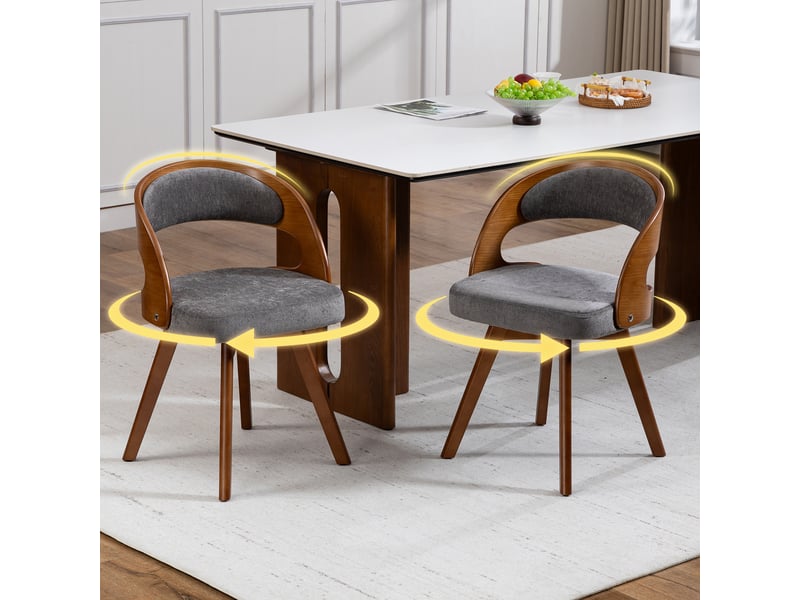  Chaise de salle à manger pivotante avec dossier ergonomique et assise rembourrée en lin gris  - Conforama B