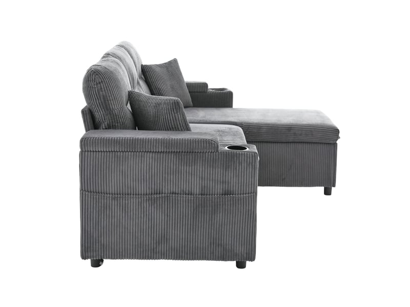  Canapé d’angle 3 places convertible avec rangement 212.5x136x86 cm gris carbone  - Conforama E
