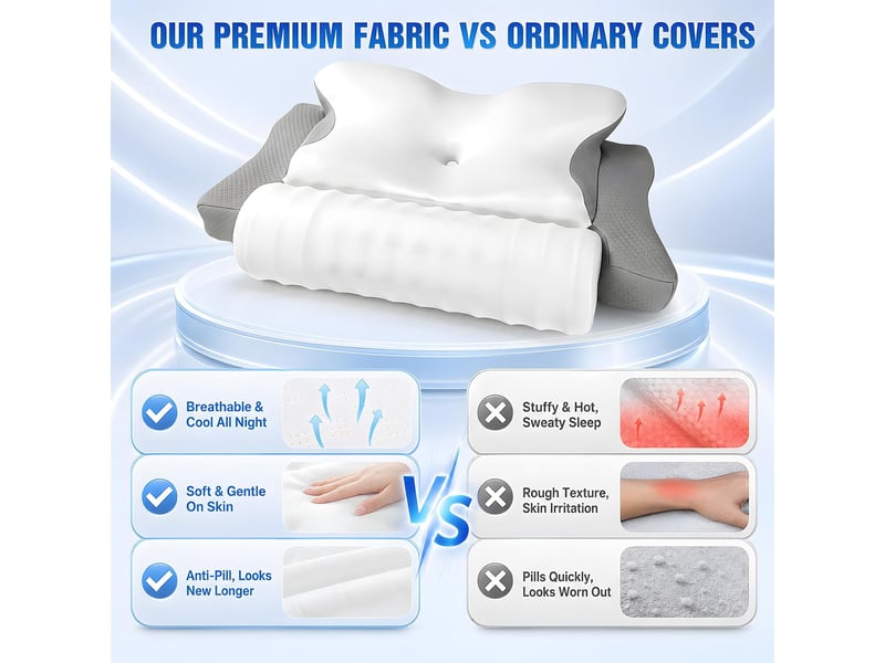  Coussin de nuque en mousse à mémoire de forme 2 en 1 - oreiller ergonomique avec 2 hauteurs et housse rafraîchissante  - Conforama D