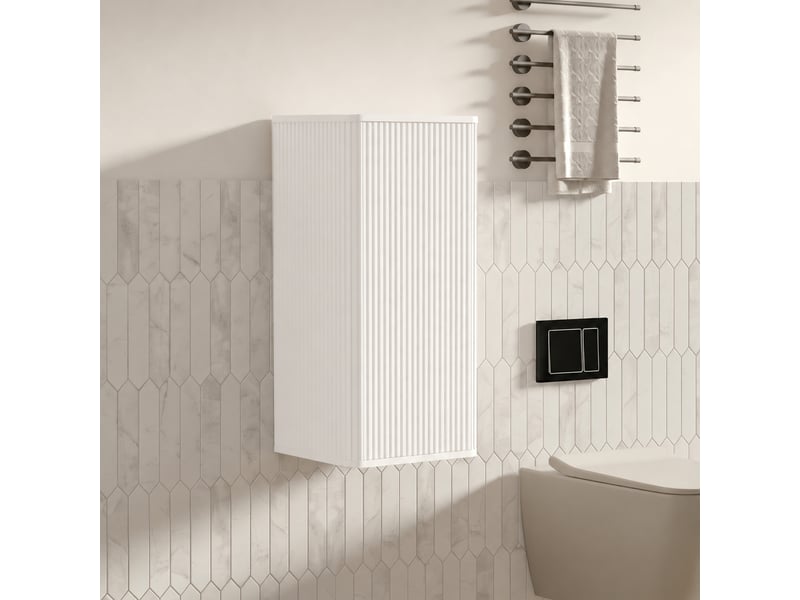  Armoire murale de salle de bain, façade rainurée, rangement suspendu 36 x 29 x 75 cm, blanche  - Conforama B