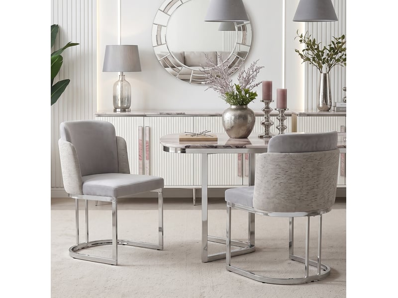  Lot de 4 chaises de salle a manger 61.5×53.5× 86cm gris et argent, structure en métal, double dossier design  - Conforama D