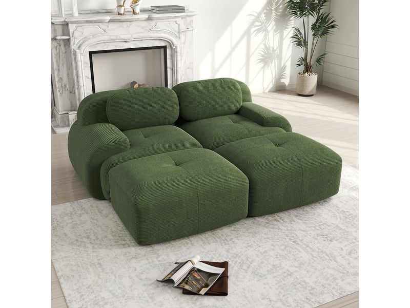  Canapé d’angle réversible 2 places en velours côtelé vert, 208 cm, sans montage W3325S00003 - Conforama B