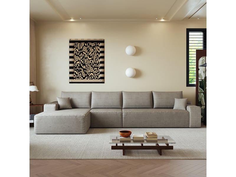 Canapé d'angle, canapé modulable, camel, assise profonde, livré monté, design moderne, 340 cm, pour salon, appartement, chambre - Conforama D