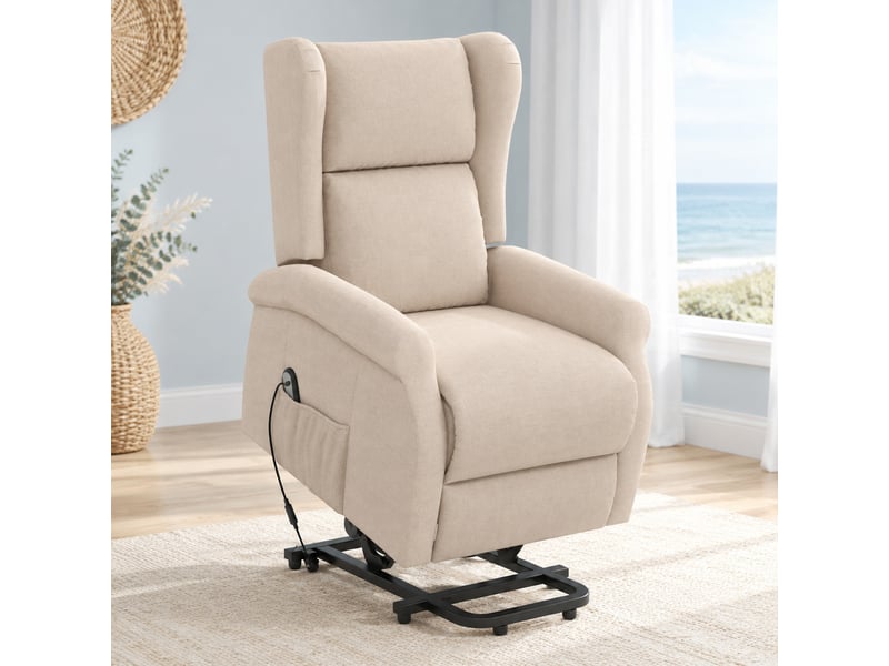  Fauteuil releveur électrique ulevr inclinable avec repose-pieds réglable, tissu crème, 74 x 94 x 111 cm, charge maximale 200 kg  - Conforama E