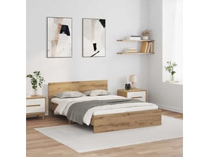 Lit adulte, lit double, cadre de lit chêne artisanal 160x200cm bois d'ingénierie cf5670