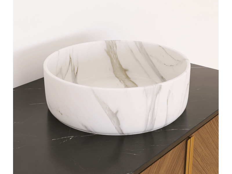 Lavabo rond en céramique à motif pierre, résistant aux taches, pour salle de bain, 36 cm - Conforama E
