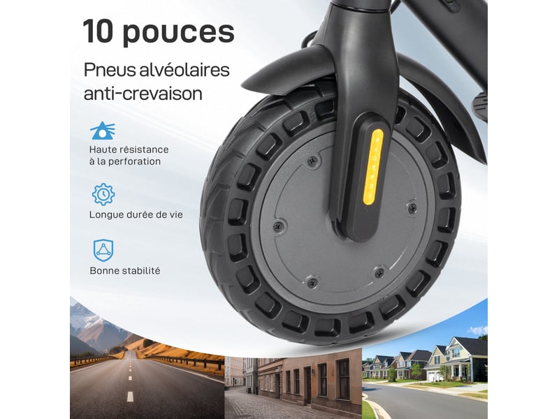  Trottinette électrique pliable 108 x 110 cm noire, alliage d'aluminium, batterie 375 wh, application mobile  - Conforama D