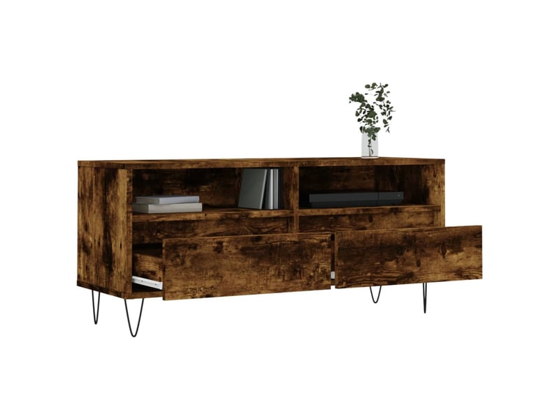  Meuble tv - banc tv - meuble de rangement chêne fumé 100x34,5x44,5 cm bois d'ingénierie  - Conforama D