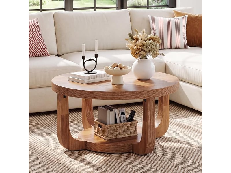  Table basse pour salon, bureau ou espace d'accueil – table ronde en panneaux de particules de haute qualité, 80 x 80 x 45 cm  - Conforama E