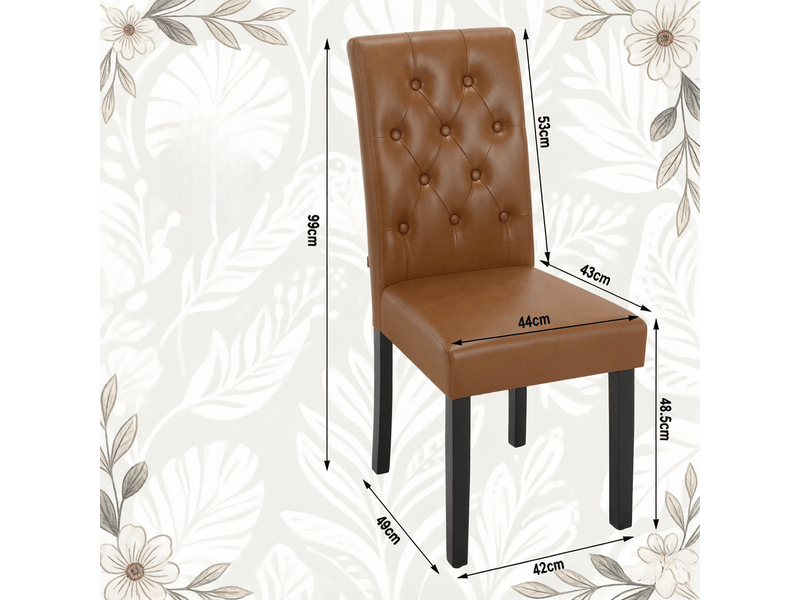  Chaises de salle à manger lot de 2 à dossier haut  - assise rembourrée, simili cuir et bois massif marron  - Conforama D