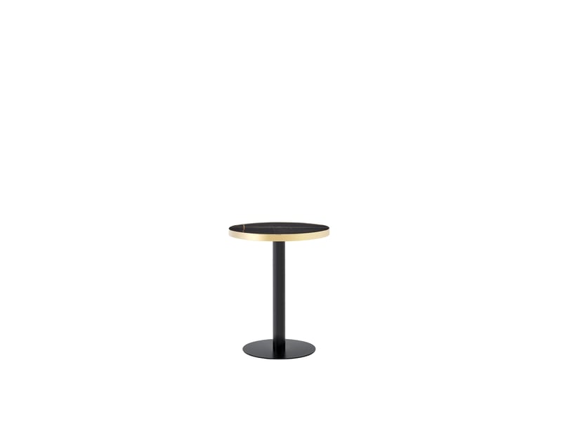  Table d’appoint ronde moderne, plateau effet marbre bord doré, structure en métal noirdoré  - Conforama A