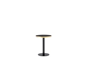 Table d’appoint ronde moderne, plateau effet marbre bord doré, structure en métal noirdoré