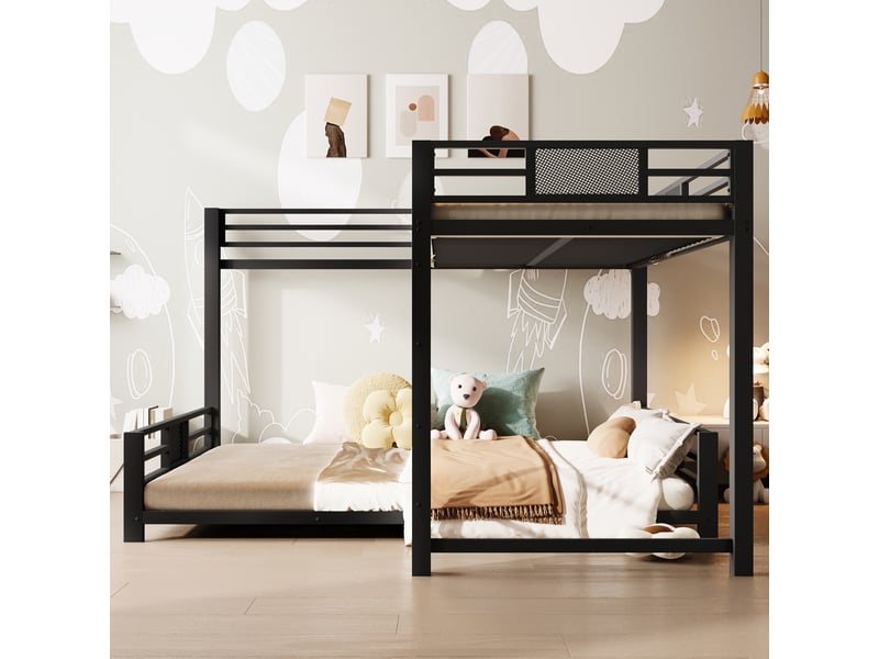  Lit superposé l 90 x 200 cm, métal, noir  - Conforama C