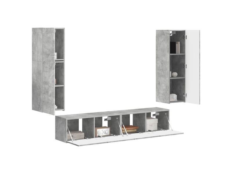  Ensemble meuble tv - banc tv - meuble de rangement 4 pcs gris béton bois d'ingénierie  - Conforama C