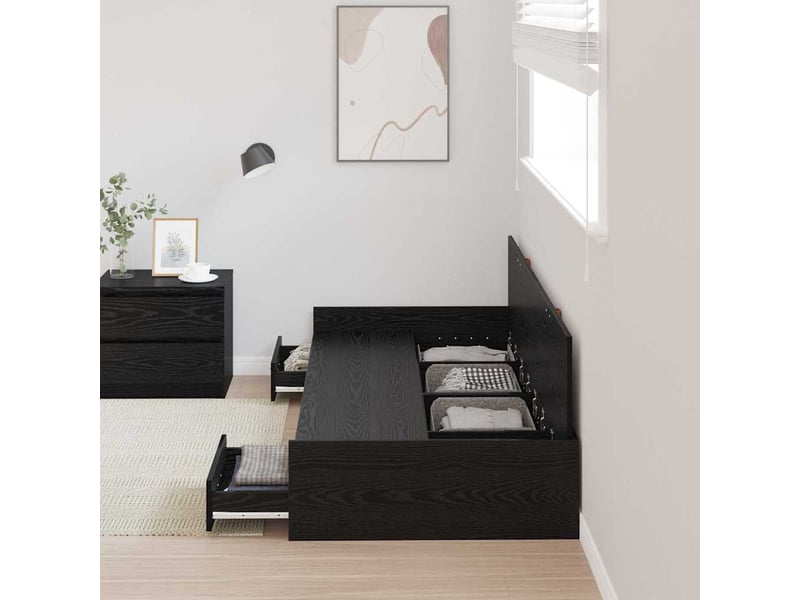  Lit simple- lit adulte -  cadre de lit chêne noir 80 x 200 cm bois d'ingénierie  - Conforama B