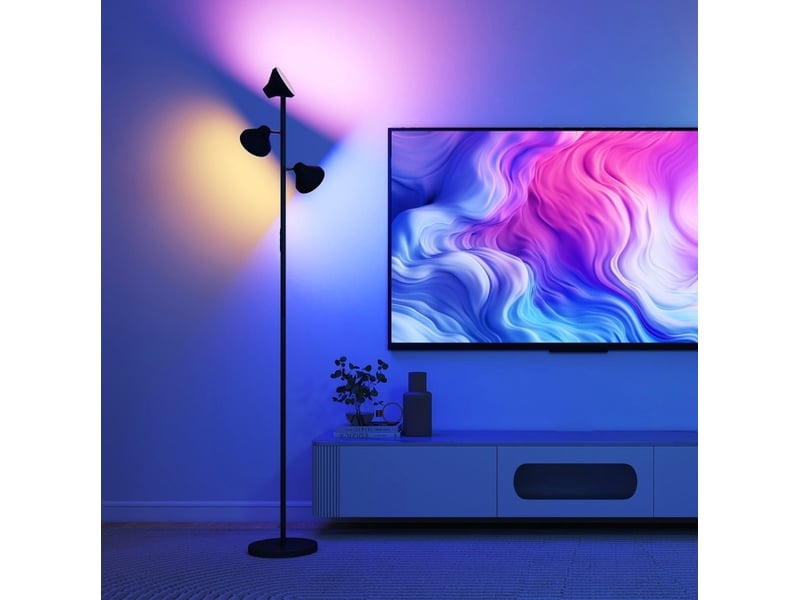  Lampe sur pied réglable à 3 têtes avec télécommande, touch, couleur et rgb noir  - Conforama D
