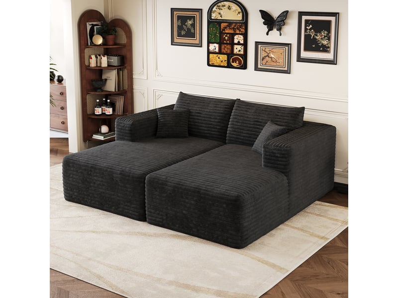  Canapé convertible, canapé-lit, en velours tricoté, noir, sans structure, 180 x 151 cm, design moderne  - Conforama A