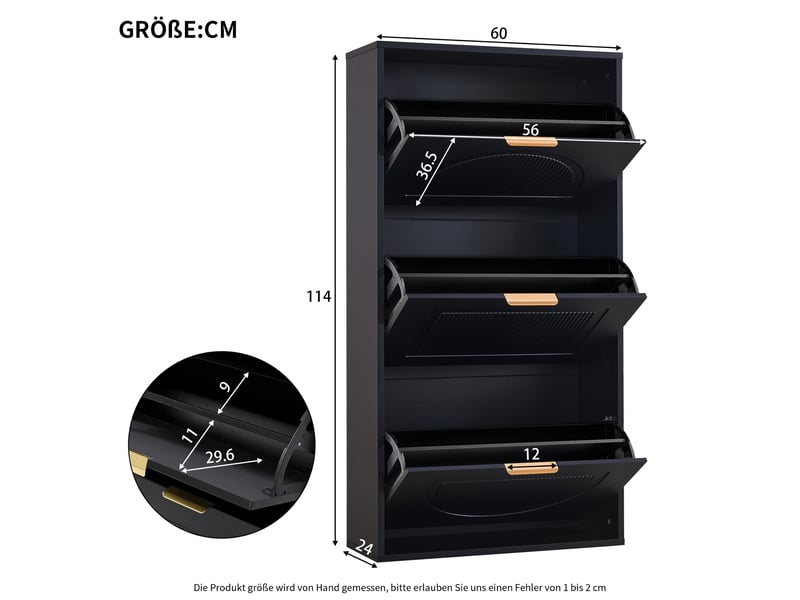  Meuble à chaussures - 60x24x114cm - meuble d'entrée étroit avec 3 abattants, séparateurs réglables, anti-basculement - noir mat  - Conforama E