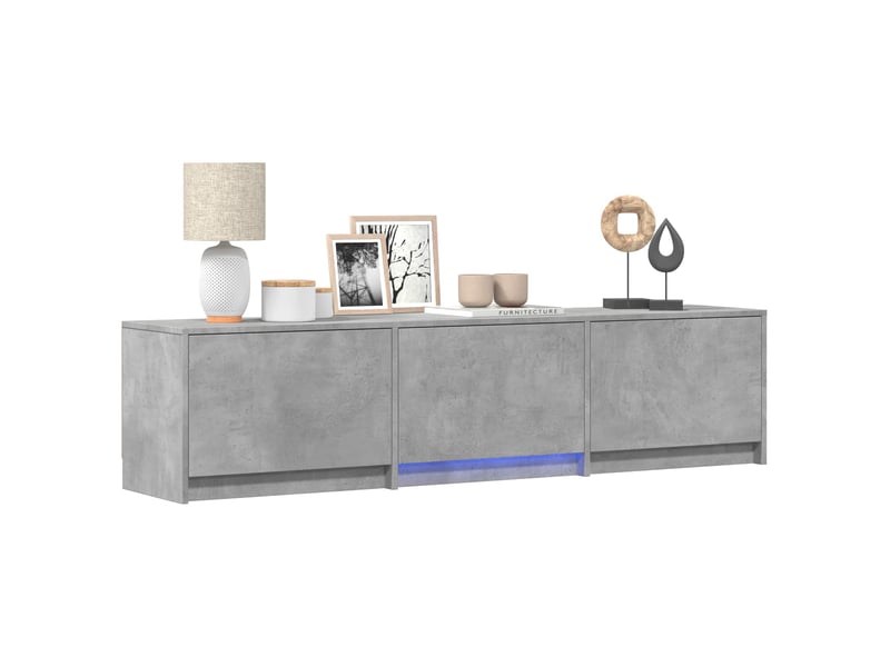  Meuble tv - banc tv - meuble de rangement avec led 165x34x40 cm gris béton bois d’ingénierie  - Conforama C