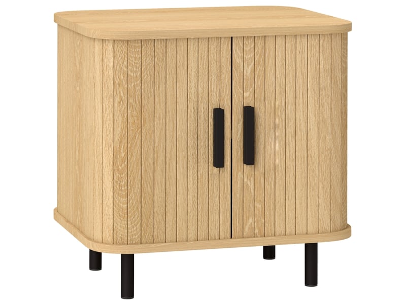  Table de nuit moderne - chêne - style nordique - portes coulissantes - pieds en acier - deux étagères 48x40x48cm - Conforama A
