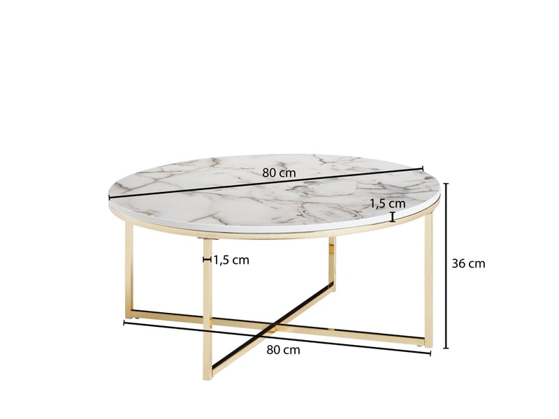 Finebuy table basse de salon effet marbré 80x36x80 cm mdf et metal ; grande table de canapé ronde ; design table d'appoint moderne  - Conforama D