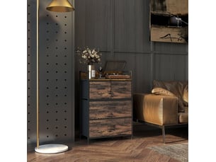 Commode, sideboard, 4 tiroirs en tissu, design industriel, 60x29x85cm, brunnoir
