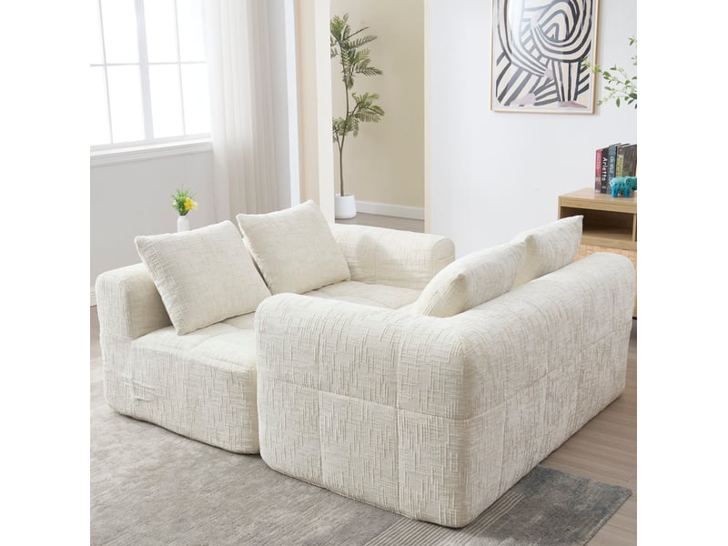  Canapé 2 places 158x90x60 cm, avec poche latérale, prêt à utiliser, finition tissu chenille jaune  - Conforama D