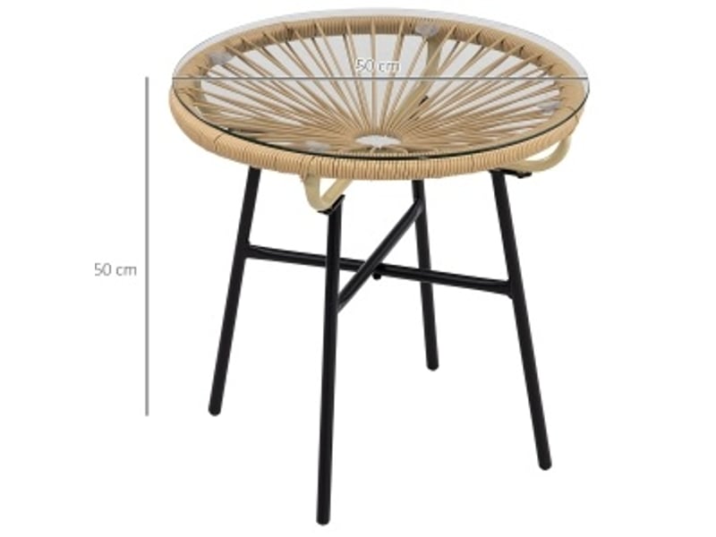  Table de jardin bistrot ronde avec plateau en verre trempé, pour balcon et terrasse, beige, 50 × 50 × 50 cm  - Conforama C