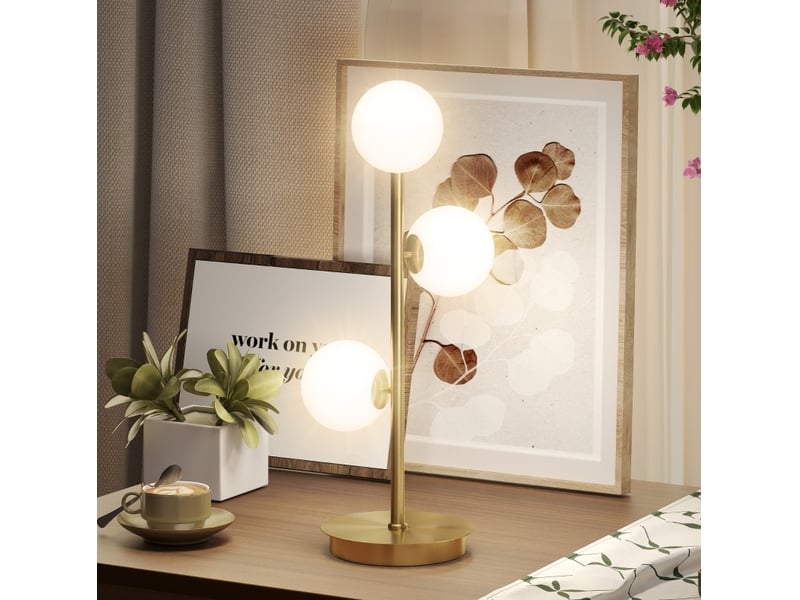  Lampe de table 24x24x53 cm trois globes métal doré  - Conforama B
