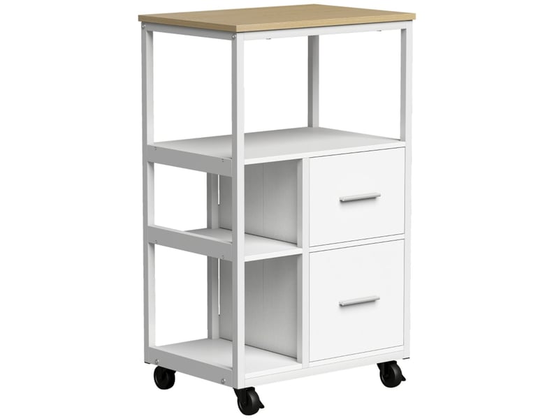  Desserte de cuisine 2 tiroirs chariot de cuisine compartiment ouvert 2 roulettes verrouillables coloris blanc  - Conforama B