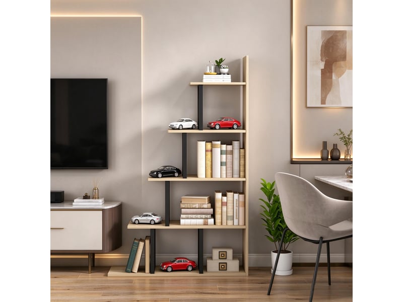  Bibliothèque de rangement - etagère-escalier industrielle à 5 niveaux, utilisable comme séparateur de pièce et bibliothèque  - Conforama D