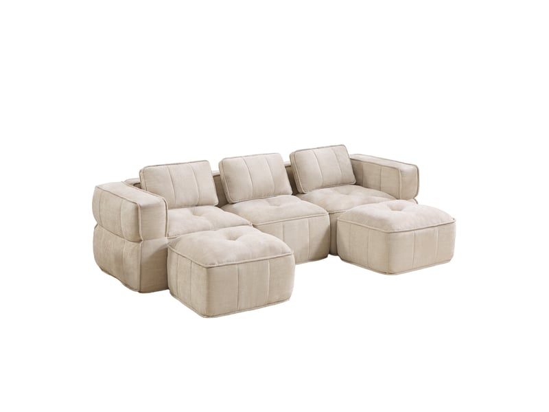 Canapé modulable d’angle en u 3 places en polyester beige, 271 x 162 x 67 cm, sans montage, mousse haute densité 32d, assise profonde, avec 2 poufs Luxe haut de gamme - Conforama A