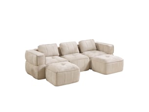 Canapé modulable d’angle en u 3 places en polyester beige, 271 x 162 x 67 cm, sans montage, mousse haute densité 32d, assise profonde, avec 2 poufs