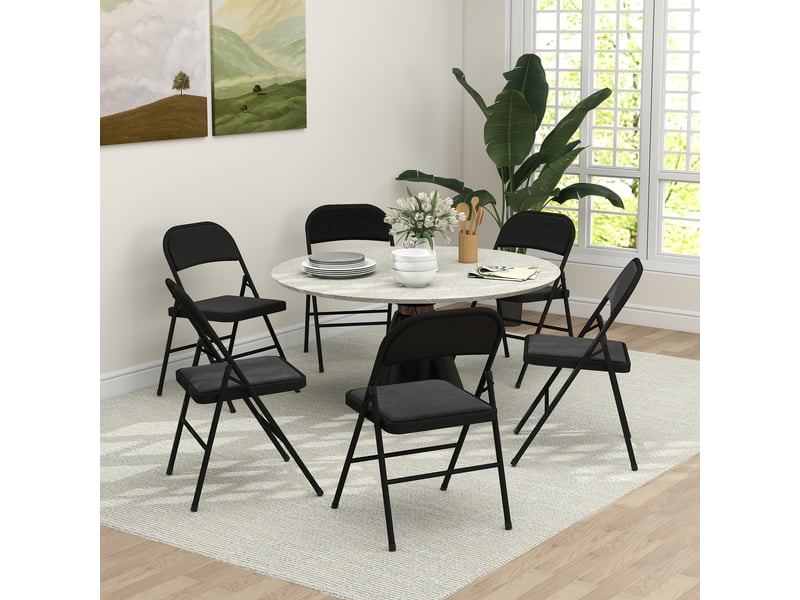  Lot de 6 chaises pliantes chaises de salle à manger portables cadre en acier noir 45 x 46 x 78 cm  - Conforama D
