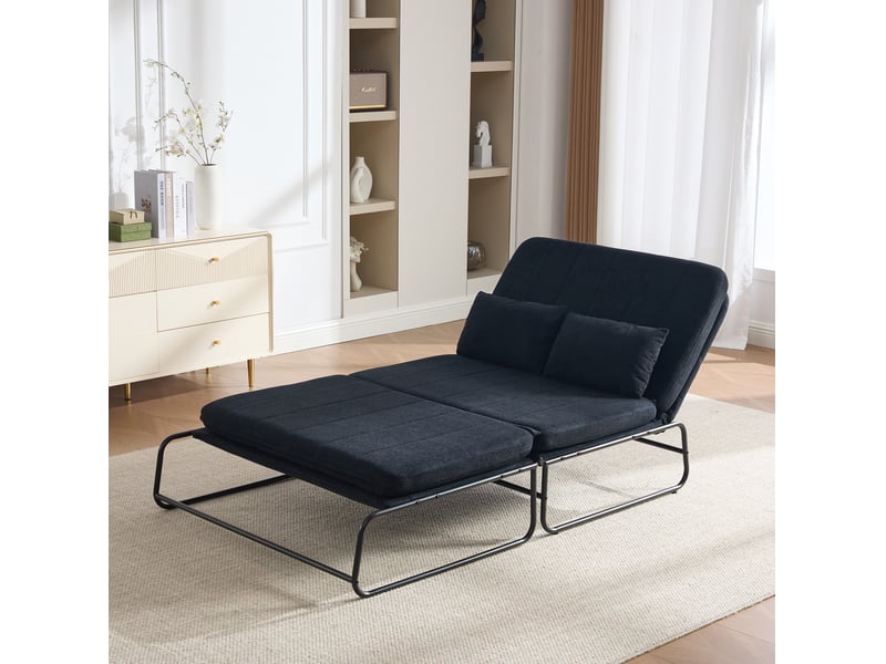  Canapé-lit 2 places tcqpz convertible 104 x 85 x 92 cm chenille noir avec poches latérales  - Conforama E