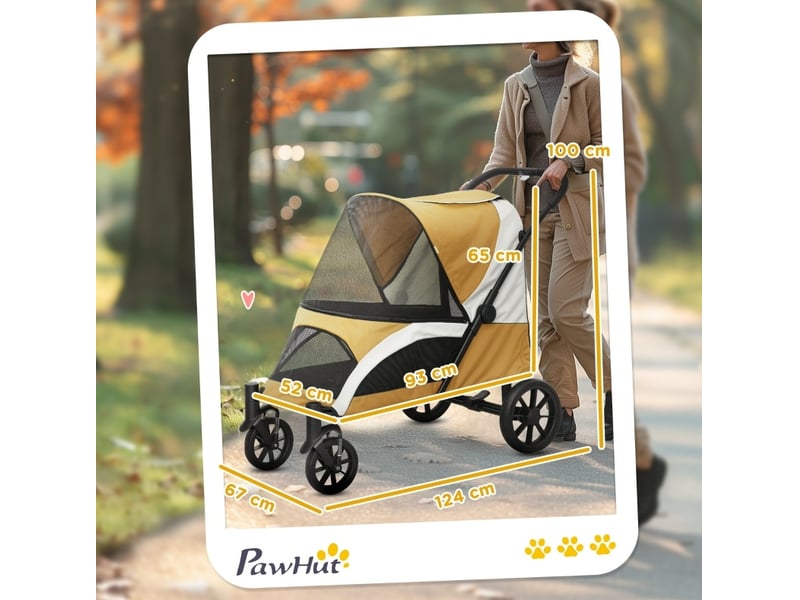 Poussette pliable pour enfant 124 x 67 x 100 cm – marron – 4 roues, frein et laisses de sécurité - Conforama C