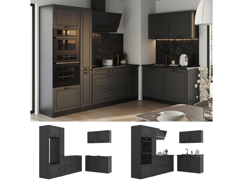  Vicco cuisine en angle, anthracite campagneanthracite, 230 x 120 cm plan de travail anthracite  - Conforama D