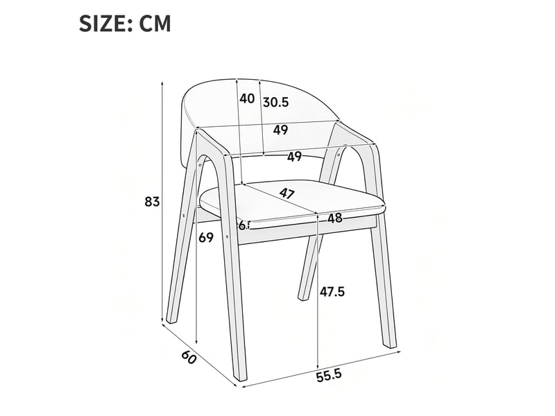  Lot de 4 chaises de salle à manger avec accoudoirs 55,5x60x83 cm beige  - Conforama C