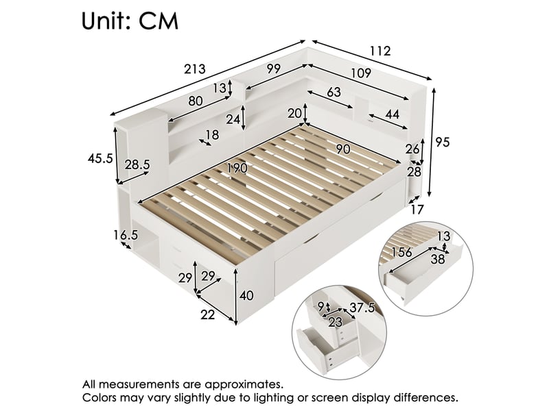  Lit banquette 90x190 cm avec led, usb et rangements coloris blanc  - Conforama C