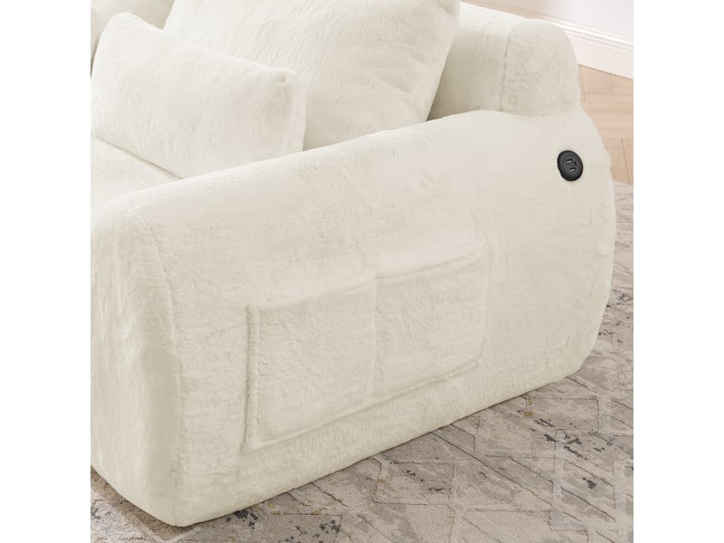 Canapé 2 places en fausse fourrure beige avec ports usb et poche latérale – cosy pour petit espace, coforama - Conforama D